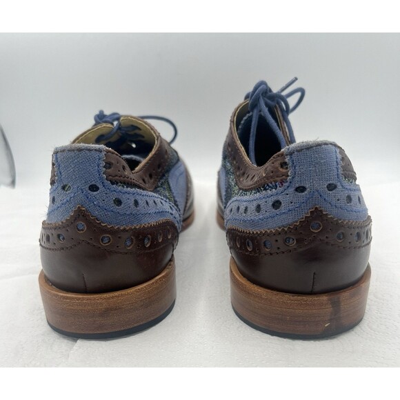 Robert Graham Mens Wingtip Oxford Shoes Brown Blue Paisley Lace Up Leather